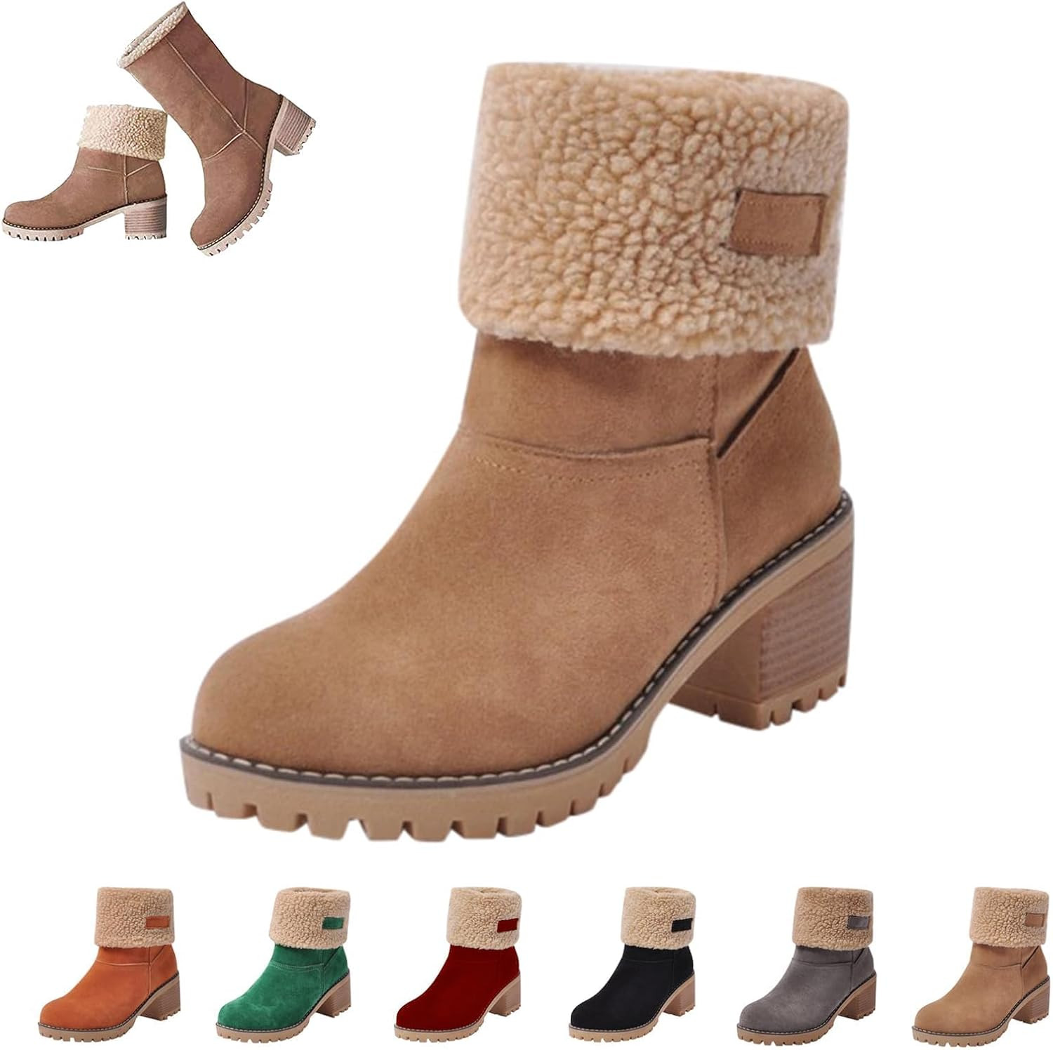 Winter Boots for Women 2026 Warm Fleece Lined Mid Calf Snow Boots Ankle Chunky Block Heels Comfortable Slip On Anti-slip Outdoor Shoes | Amazon (US)