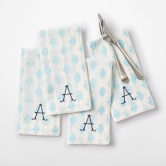 Block Print Napkins with Crochet Trim, Set of 4 | Mark and Graham