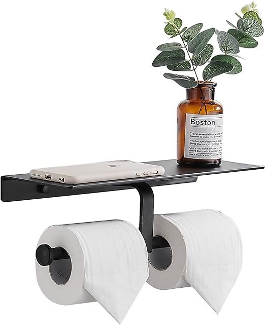 Danpoo Double Toilet Paper Holder with Shelf, Matte Black Toilet Paper Holder Wall Mount, Commerc... | Amazon (US)