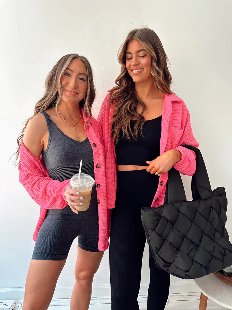 Kelli Relaxed Pink Waffle Knit Button Down | She Is Boutique