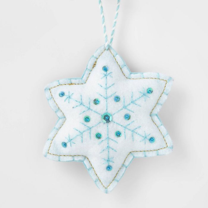 Felt Sequin Snowflake with Stitching Christmas Tree Ornament White - Wondershop™ | Target