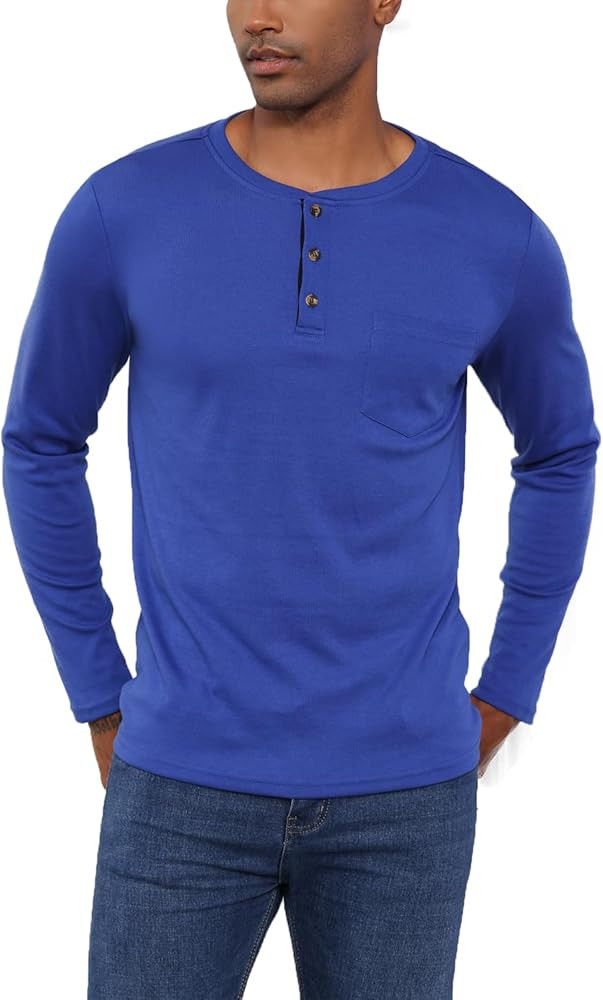 Naggoo Men's T-Shirts, Men's Henley Shirts, Men's Basic Long Sleeve Shirts with Pocket | Amazon (US)