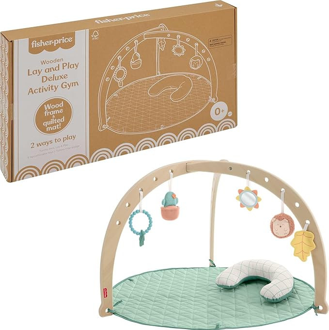 Fisher-Price Wood Baby Playmat Lay & Play Deluxe Activity Gym with Wooden Frame & Tummy Time Sens... | Amazon (US)