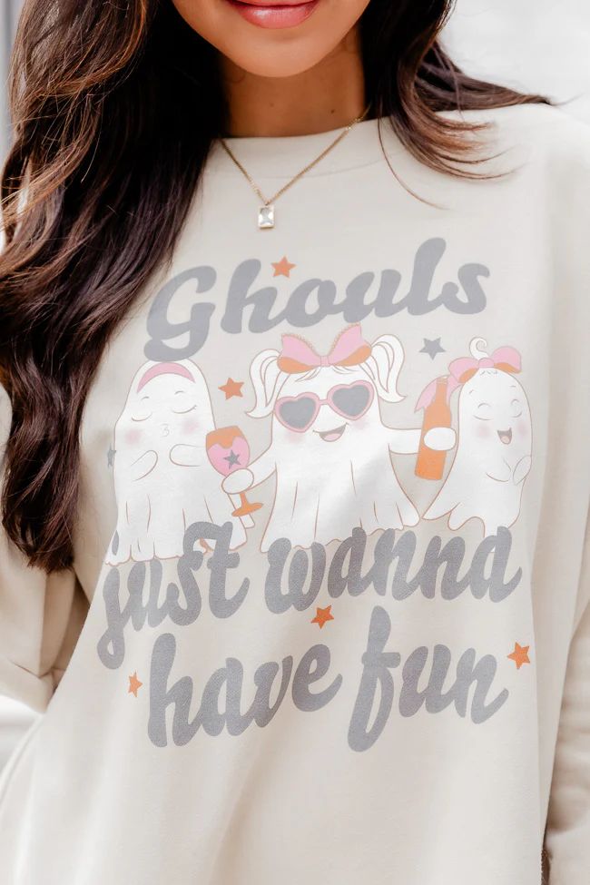 Ghouls Just Wanna Have fun Ivory Oversized Graphic Sweatshirt | Pink Lily