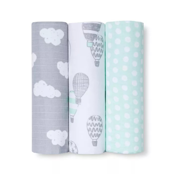 Muslin Blankets In the Clouds 3pk - Cloud Island™ Joyful Mint | Target