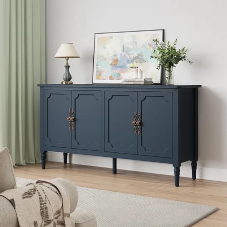 Cozy Home Mid Century Modern Accent Cabinet, 4-Door Blue Media Buffet | Walmart (US)