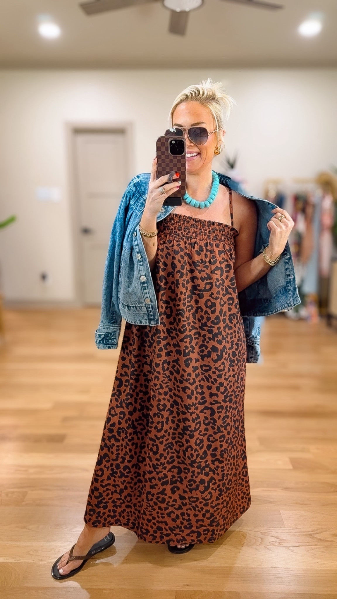 Leopard maxi dress for vacation and travel - size small 
