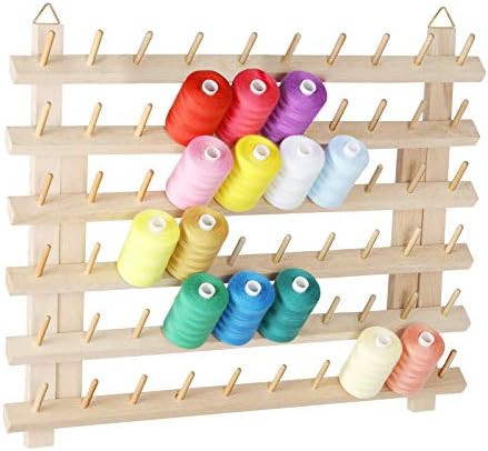 MOOACE 60 Spool Sewing Thread Rack with Hanging Hook, Wall Mounted Wooden Thread Holder Organizer fo | Amazon (US)