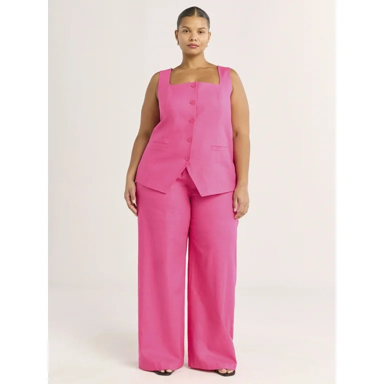 Scoop Women's Linen Blend Wide Leg Pants, 32" Inseam, Sizes XS-XXL | Walmart (US)