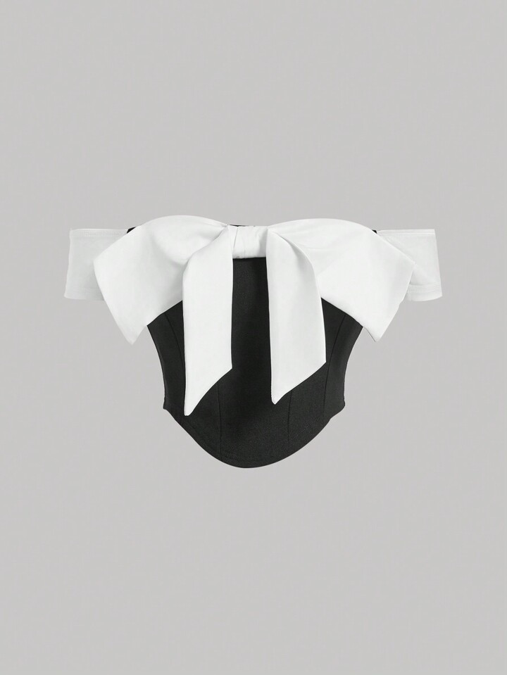 SHEIN MOD Women Elegant Top With Color Block And Bow Decoration | SHEIN
