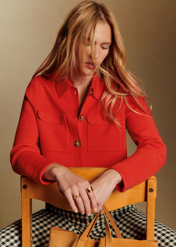 Betty Cardigan - Coral Red - Merino Wool - Sézane | Sezane Paris - US