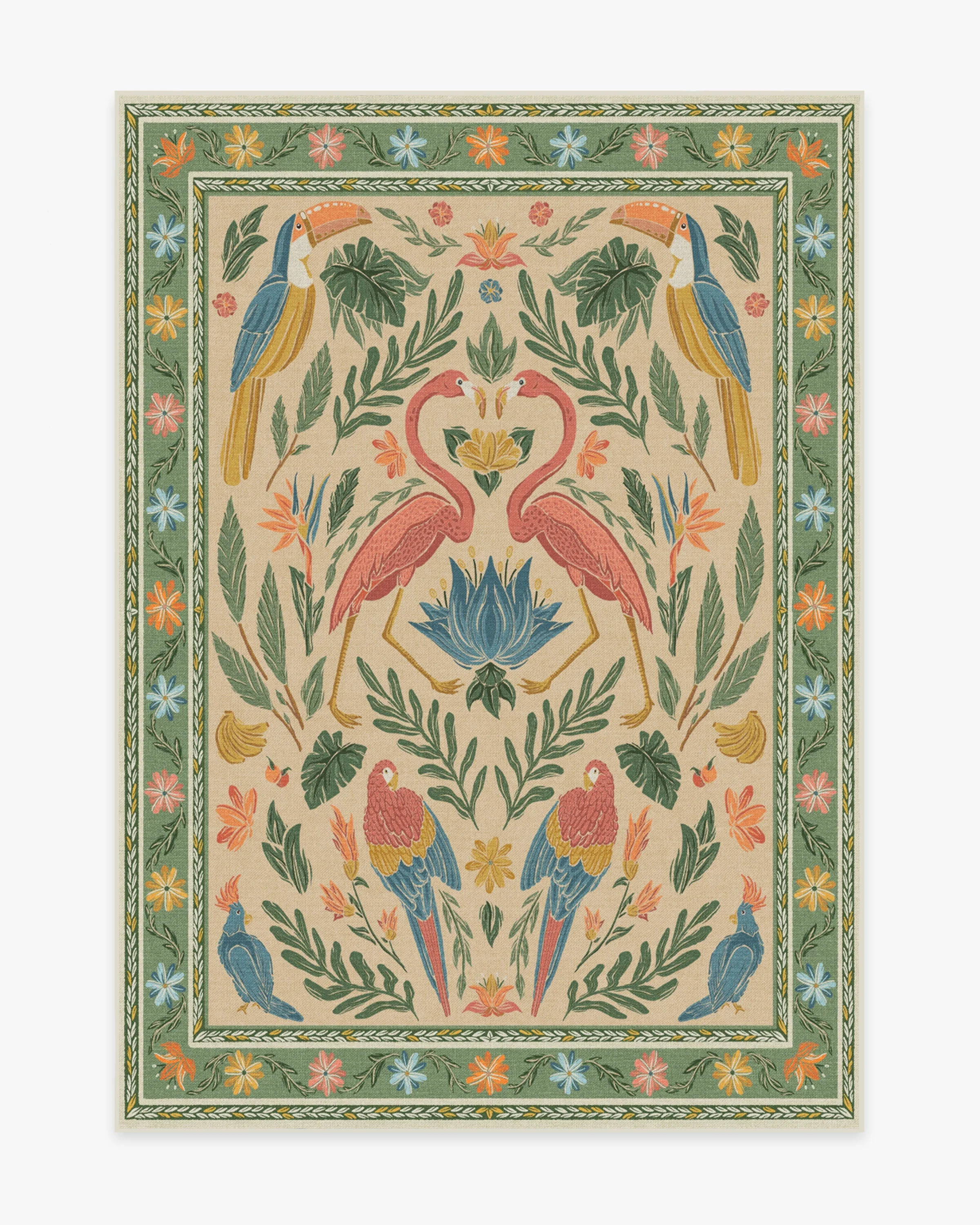 Birds Of A Feather Green & Peach Rug | Ruggable