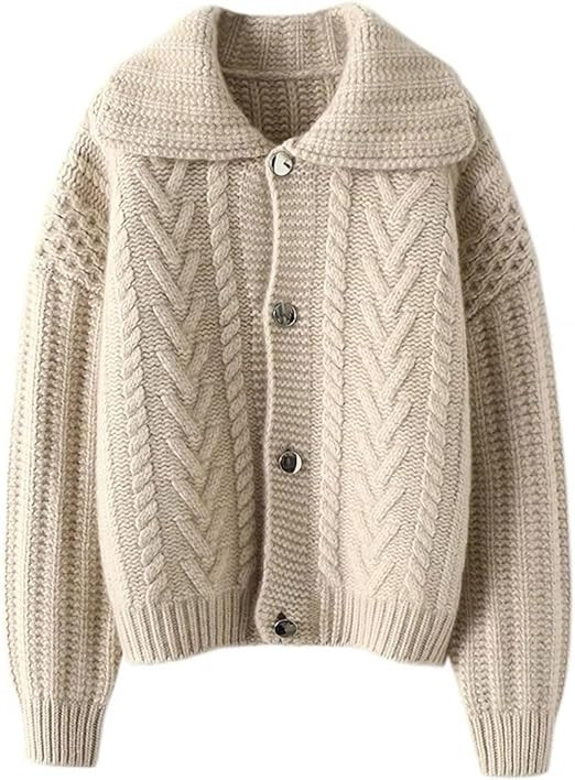 CHARTOU Women Winter Thick Cardigan Lapel Collar Button Down Chunky Knit Coatigan Sweater Jacket | Amazon (US)