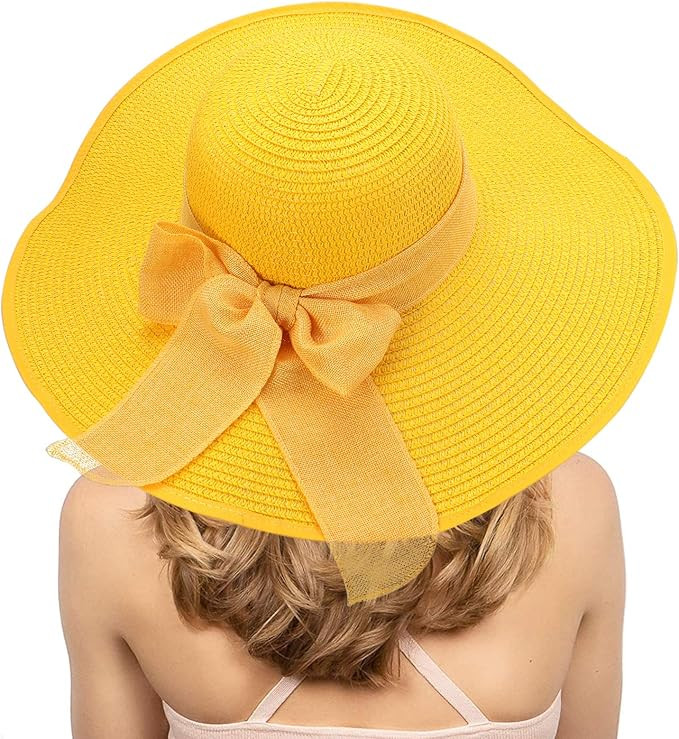 Women's Folable Floppy Hat,Wide Brim Sun Protection Straw Hat, Summer UV Protection Beach Cap | Amazon (US)