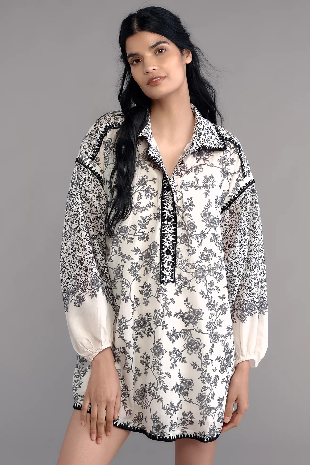 By Anthropologie Puff-Sleeve Mini Shirt Dress | Anthropologie (US)