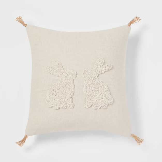 Textural Bunnies Square Throw Pillow Neutral - Threshold™ | Target