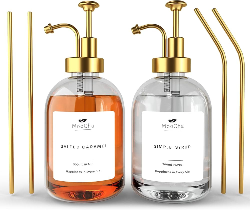 MooCha Coffee Syrup Dispenser and Coffee Syrup Pump for Coffee Bar Accessories Decor, Set of 2 Go... | Amazon (US)