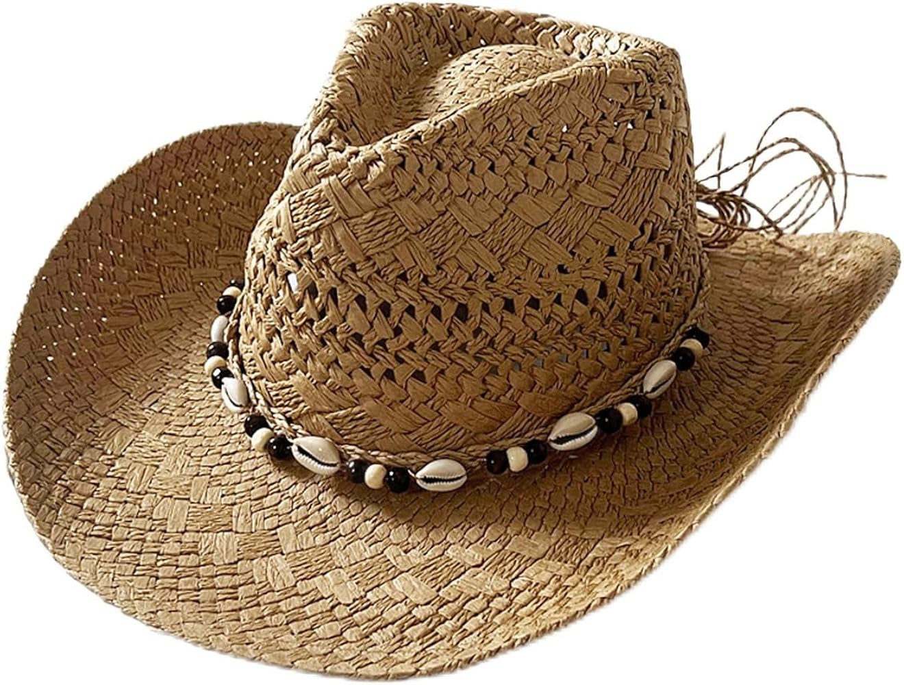 Cowgirl Hat Straw Cowboy Hats for Women Men Wide Brim Sun Hat Straw Cowboy Hat Outfit Beach Hat | Amazon (US)