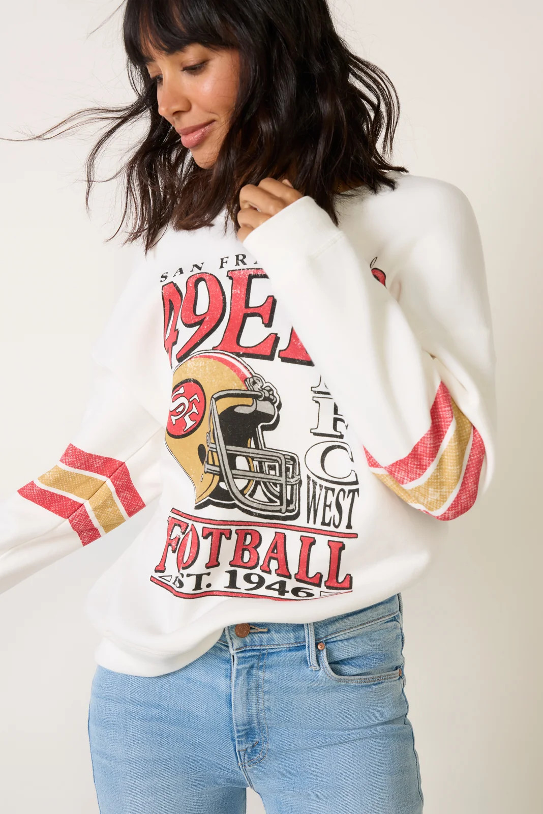JUNK FOOD Women's 49ers Oversized Stripe Sweatshirt, Size Small, White | Evereve