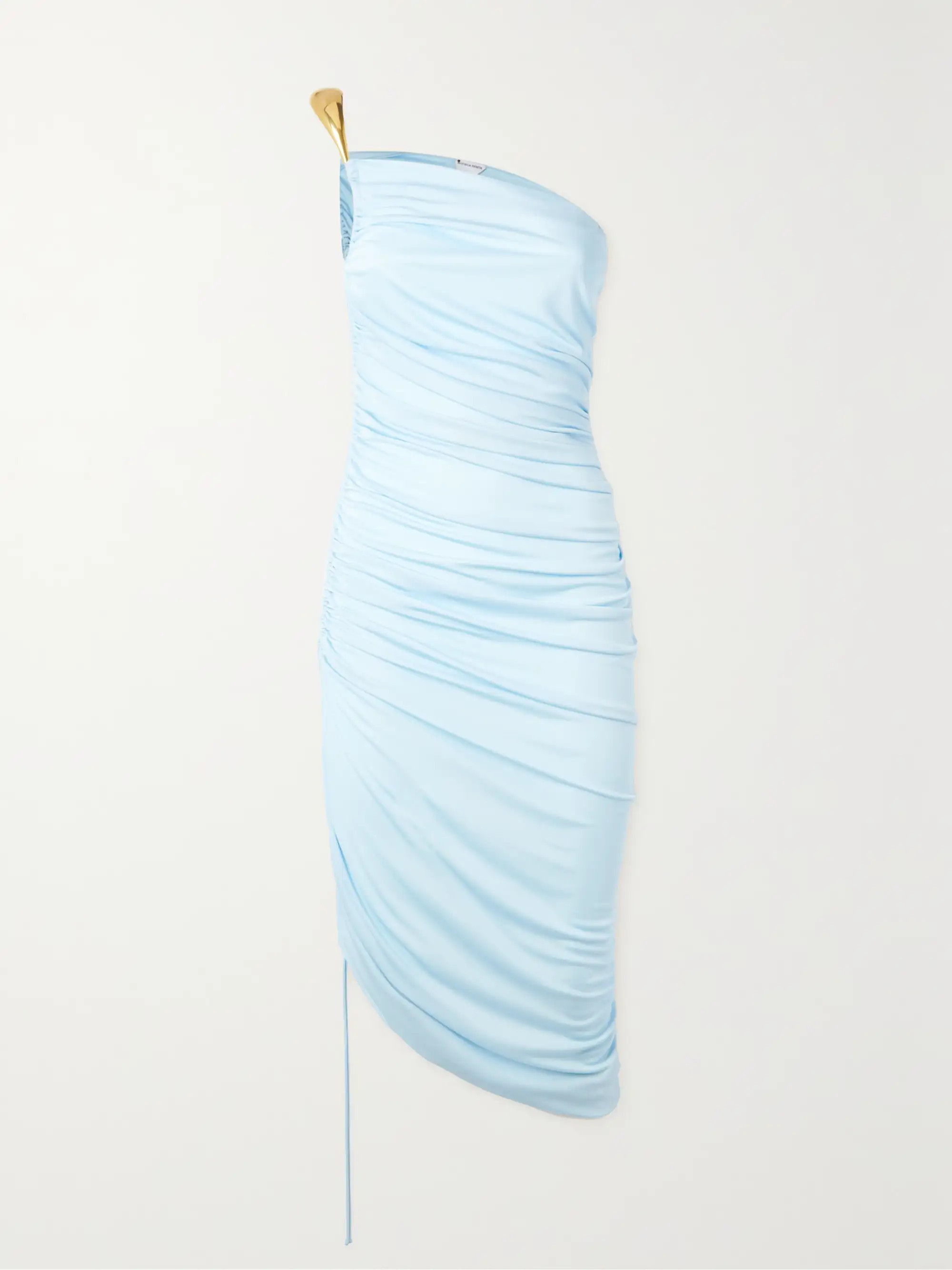 One-shoulder asymmetric satin-jersey midi dress | NET-A-PORTER (US)