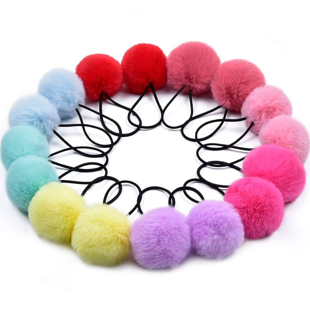 MORGLES 16pcs Pom Pom Hair Ties, Fluffy Ponytail Holders for Girls Toddlers, 2 inch, Multi-colour | Amazon (US)
