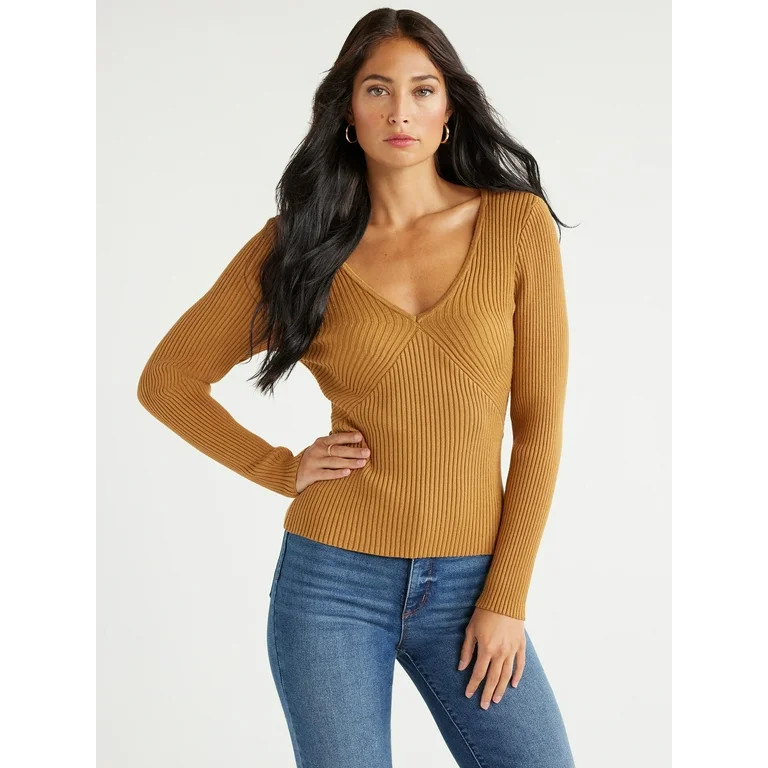 Sofia Jeans Women's Ribbed Sweater with Long Sleeves, Sizes XS-3XL | Walmart (US)
