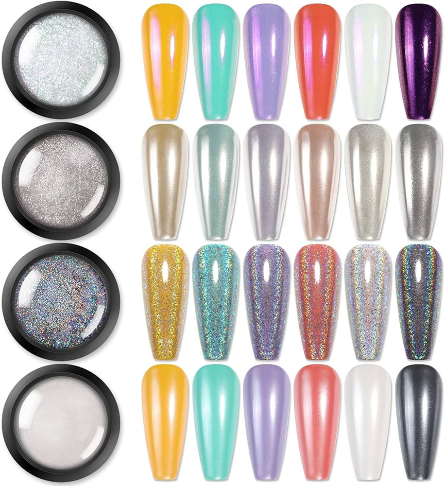 BORN PRETTY Chrome Powder,Metallic Mirror Pearl Holographic Pigment Powder Manicure Nail Art Deco... | Amazon (US)