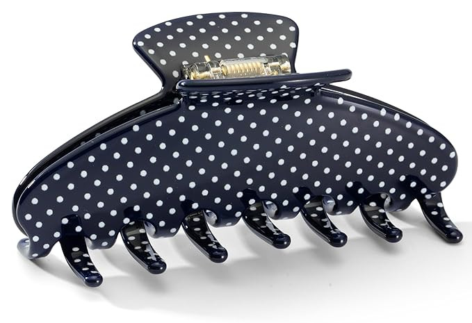 Large Acetate Hair Claw Clip for Women - Dark-blue Polka Dots French Style Hair Claws for Thick H... | Amazon (US)
