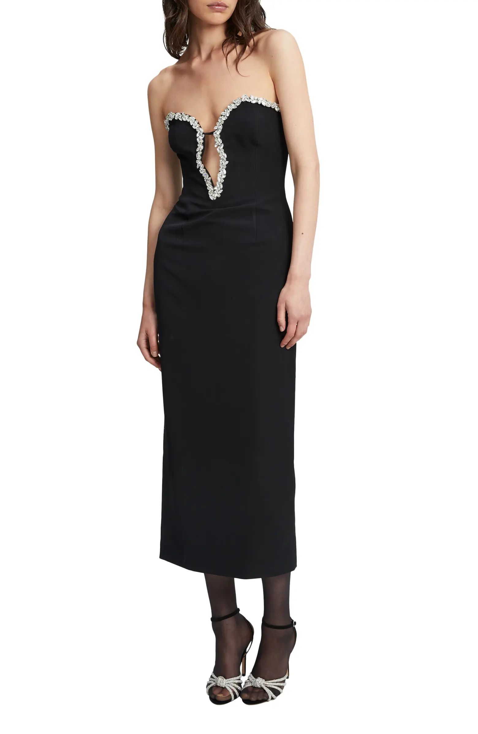 Bardot Eleni Crystal Trim Strapless Cocktail Midi Dress | Nordstrom | Nordstrom