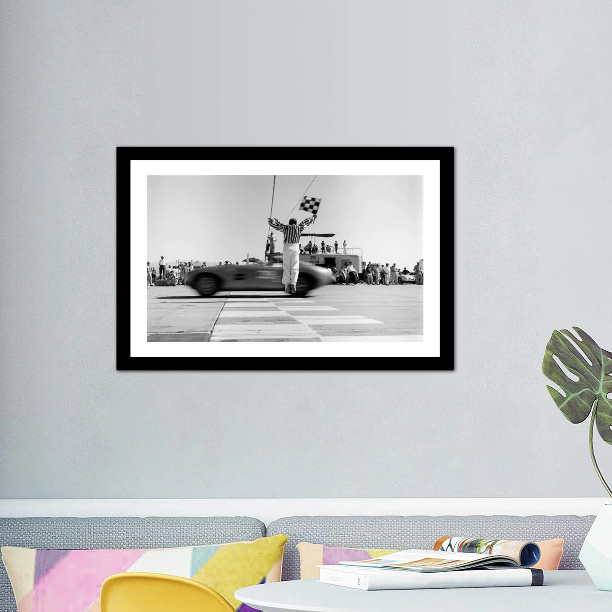 " 1960s Man Jumping Waving Checkered Flag For Winning Sports Car Crossing The Finish Line " by Vi... | Wayfair North America