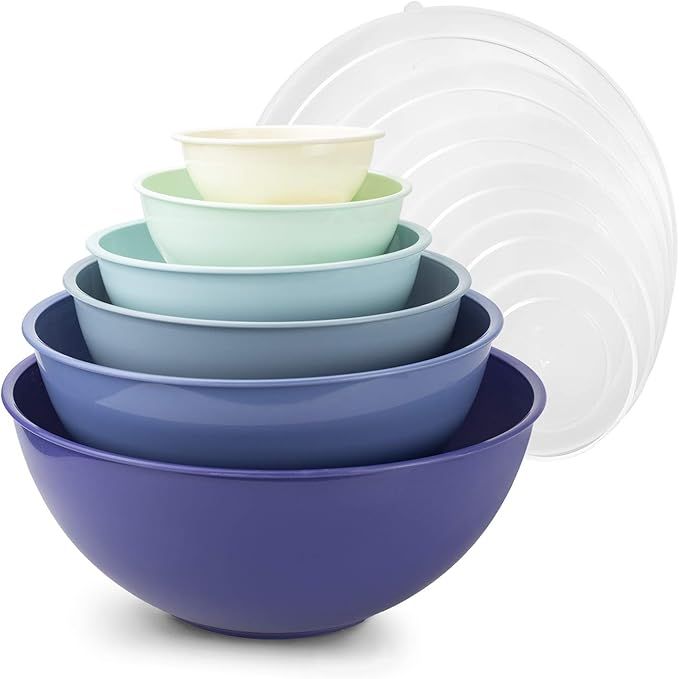 COOK WITH COLOR Mixing Bowls with TPR Lids - 12 Piece Plastic Nesting Bowls Set includes 6 Prep B... | Amazon (US)