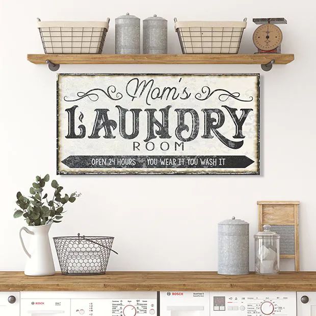 Mom's Laundry Room Canvas Wall Sign | Antique Farm House