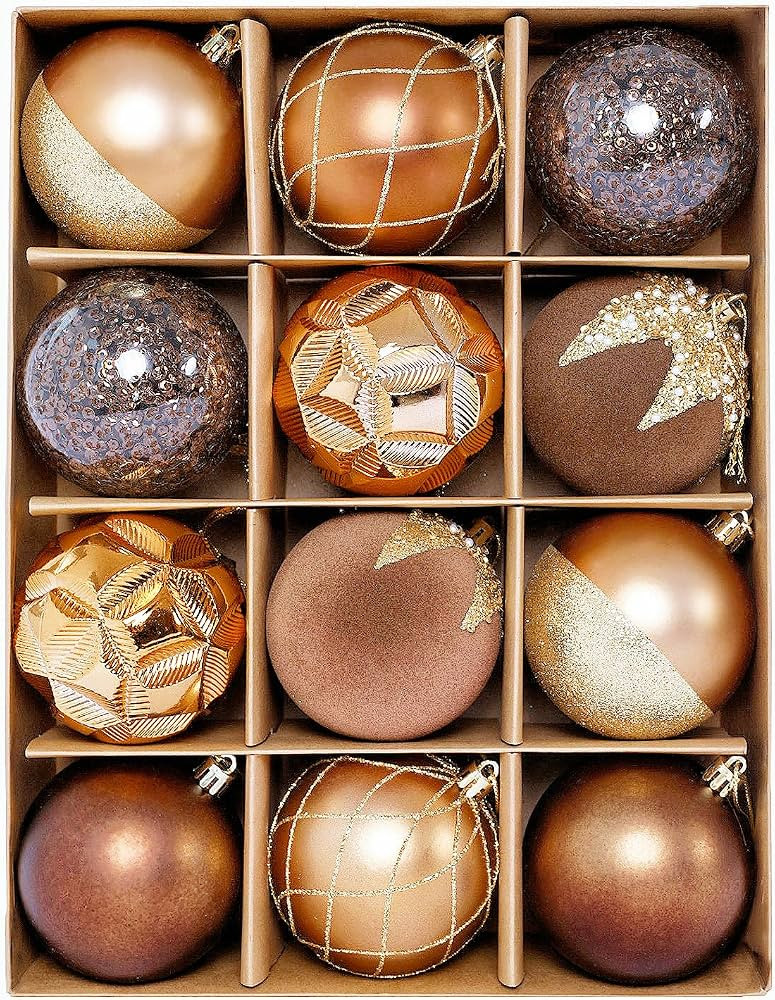 HipTree 12ct Copper Gold Velvet Baubles for Christmas Tree Decorations | Amazon (US)