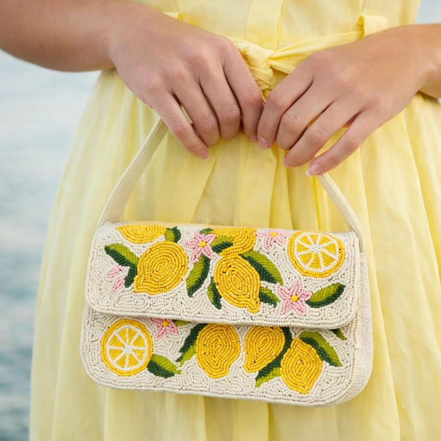 Lemon Beaded Shoulder Bag-Handmade Summer Cocktail Party Purse | Amazon (US)