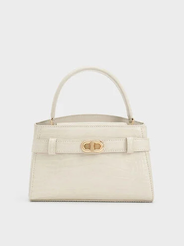 Aubrielle Croc-Effect Top Handle Bag
    
         - Ivory | Charles & Keith US