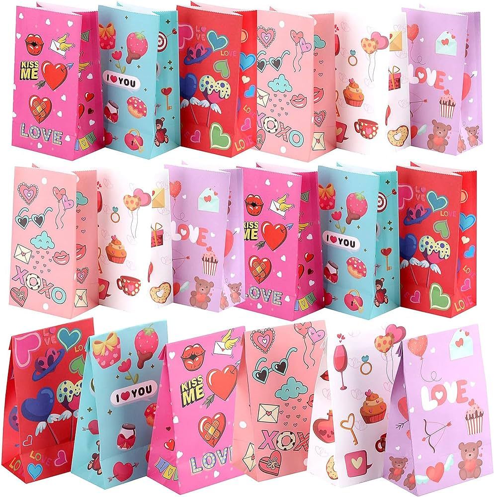 40 Pack Valentines Gift Bags Valentines Day Goodie Bags for Kids Class, 6 Designs Valentines Day ... | Amazon (US)