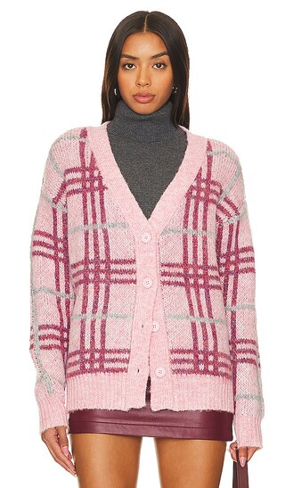 Damia Plaid Cardigan in Pink Plaid | Revolve Clothing (Global)