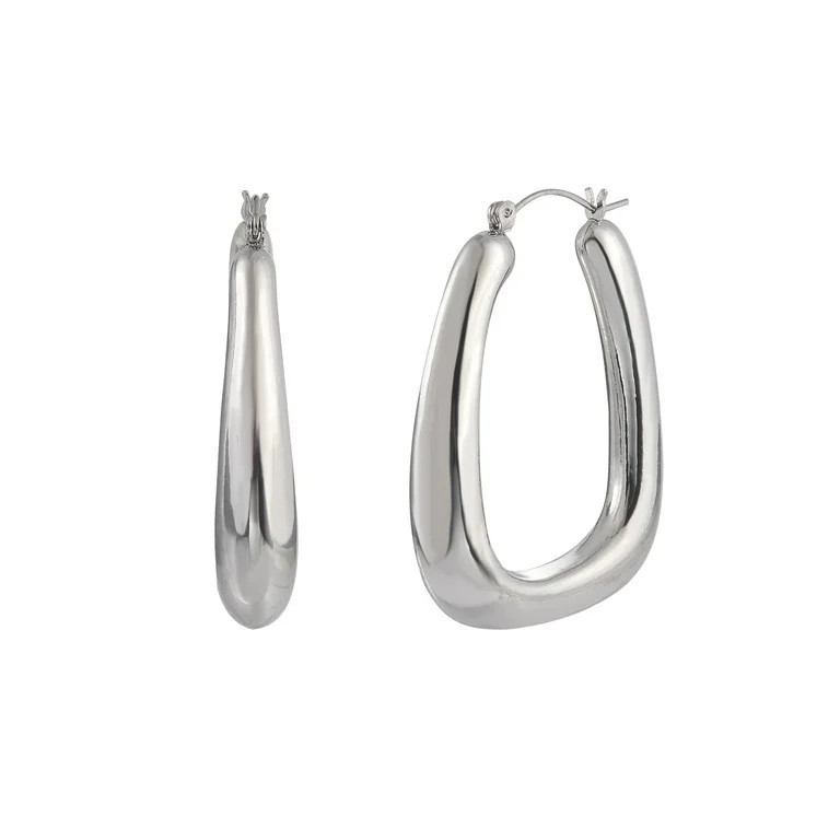 Time and Tru Adult Female Silver-Tone Rectangular Hoop Click-It Earring - Walmart.com | Walmart (US)