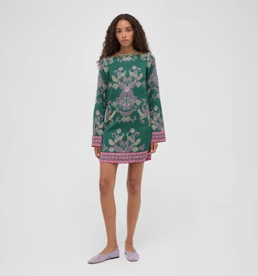 The Long Sleeve Viola Dress - Windsor Paisley Emerald Green Windsor Paisley Emerald Green / M | Hill House Home US