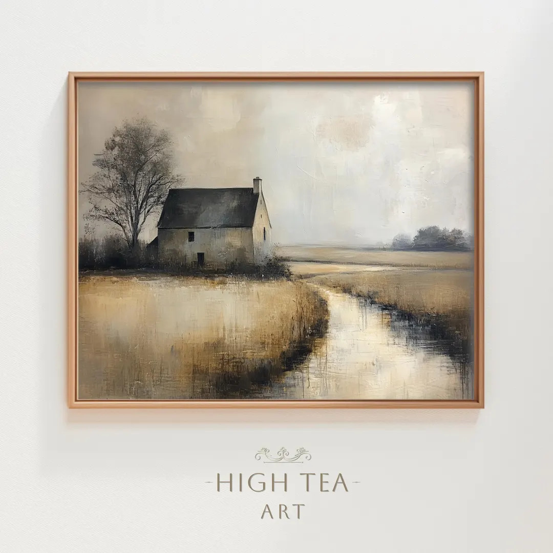 Vintage Farmhouse Digital Download Art Print Printable Moody Country Landscape River Muted Neutra... | Etsy (US)