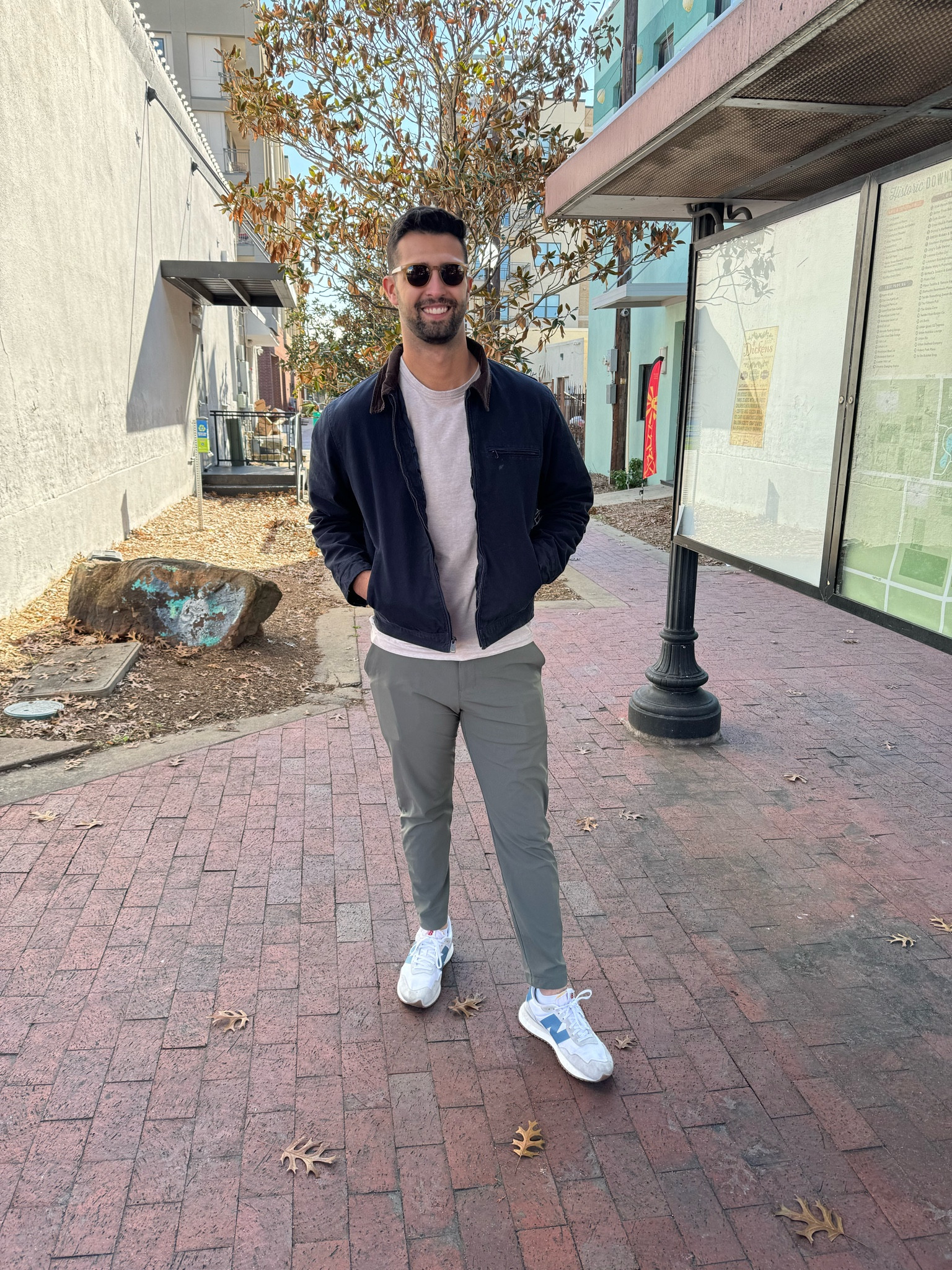 Men’s daily outfit 
Abercrombie tee
Lululemon pants 
JCrew jacket 
New Balance shoes 

#LTKmens