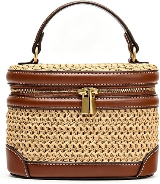 Women\u2019s Straw Crossbody Bag Mini Woven Leather Trim Hobo Purse Retro Boho Shoulder Handbag f... | Amazon (US)