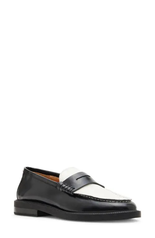 Steve Madden Madison Penny Loafer in Black/White Leather at Nordstrom, Size 6 | Nordstrom