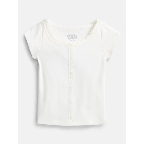 Wonder Nation Girls' Lace and Button Front Top with Short Sleeves, Sizes 4-18 & Plus | Walmart (US)