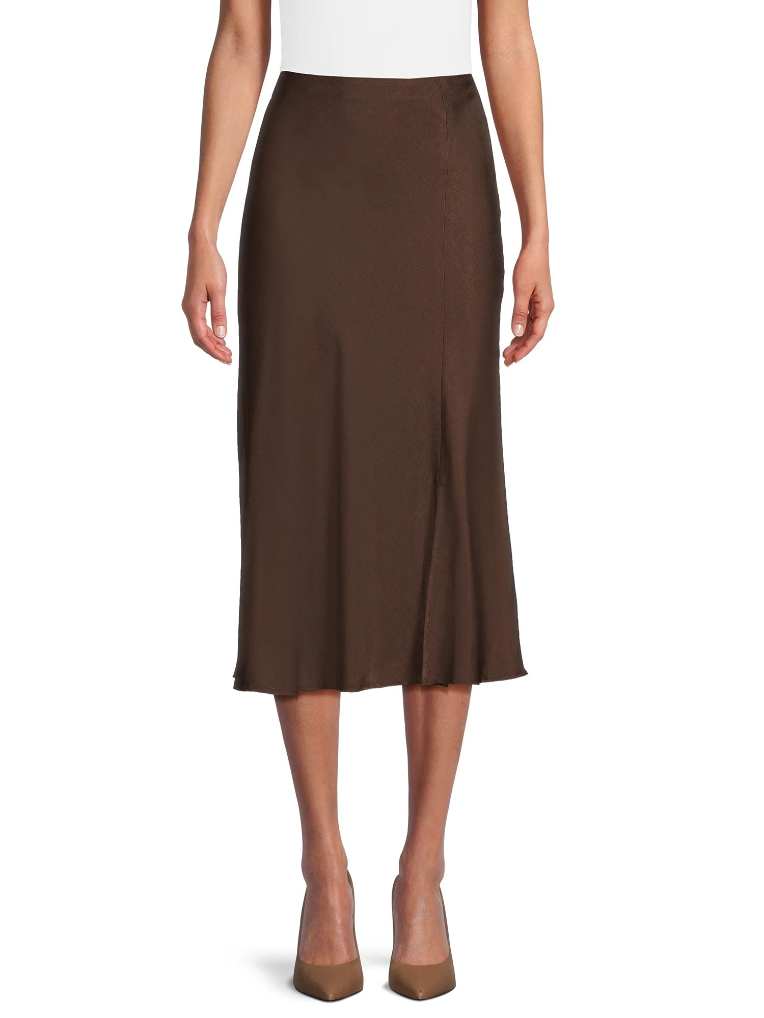 Time and Tru Women's Satin Midi Skirt with Side Slit, Sizes XS-XXXL | Walmart (US)