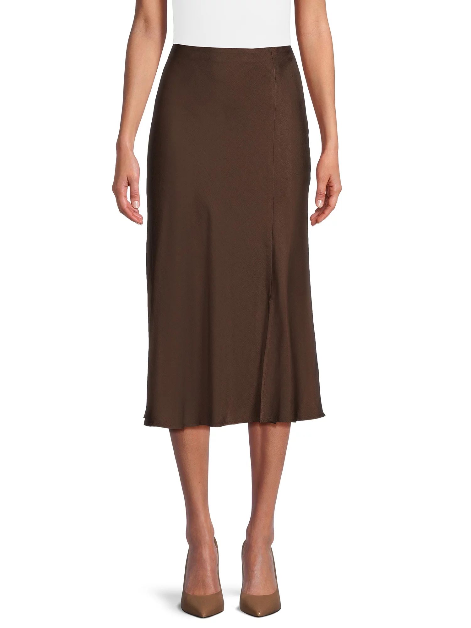 Time and Tru Women's Satin Midi Skirt with Side Slit, Sizes XS-XXXL - Walmart.com | Walmart (US)