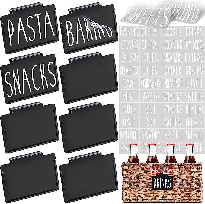 Talented Kitchen 8 Black Label Holders, Basket Labels Clip On with 40 White Pantry Labels. Remova... | Amazon (US)