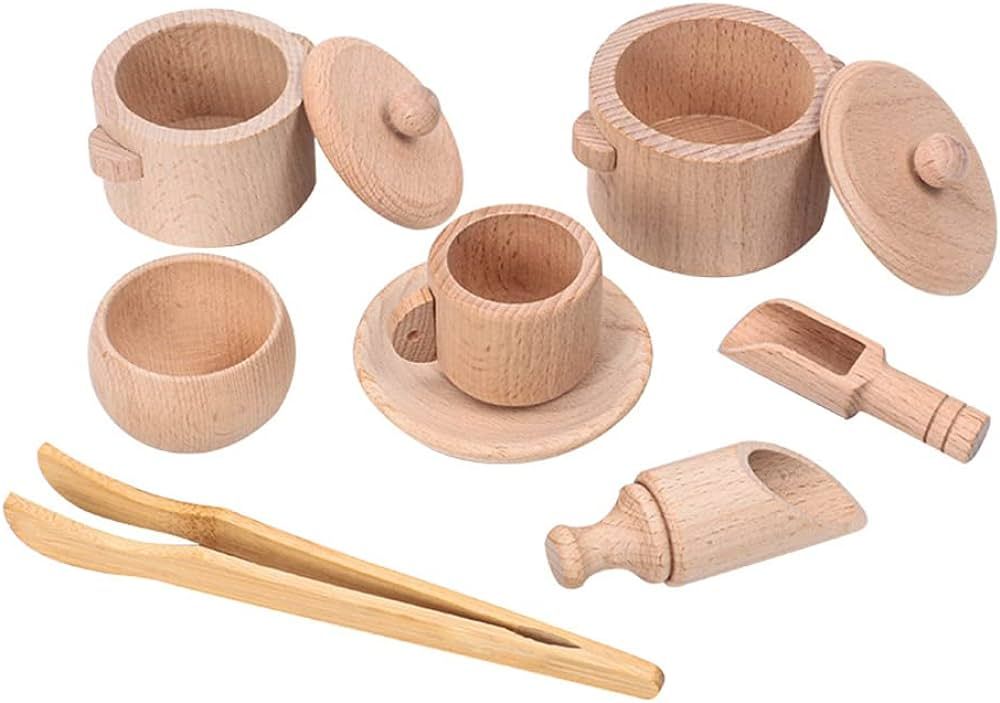 Xylolin Wooden Sensory Bin Tools Montessori Toys for Toddlers 1-3, Pretend Play Dish Toys Wooden ... | Amazon (US)