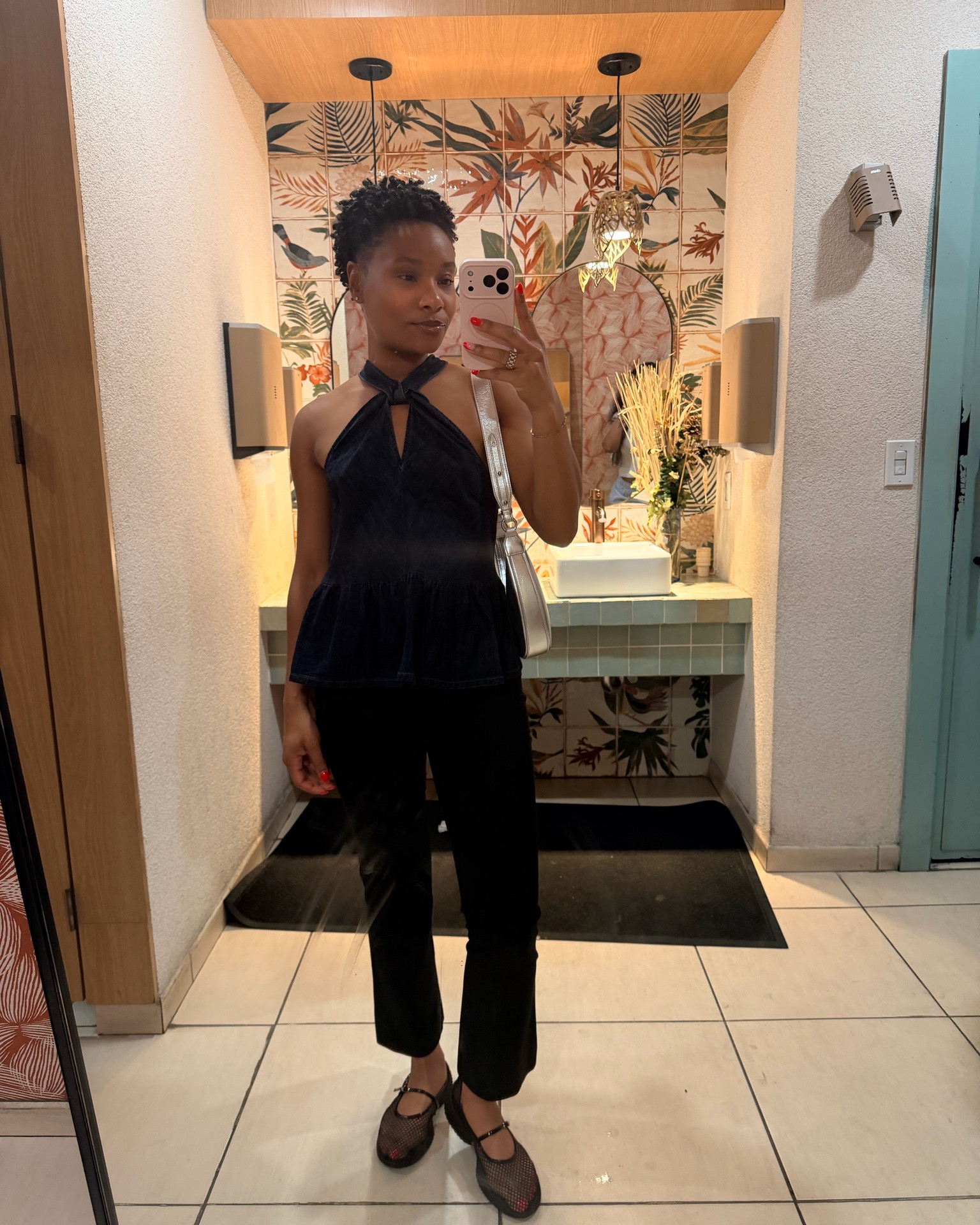 What I wore lastnight: Denim peplum halter top, kick flare foster pants and mesh flats! 
I’m wearing a small in the top, a 6 in the pants (I recommend sizing up) and a 10 in the flats (I recommend sizing up).

#LTKootd #LTKgrwm #LTKdayinmylife