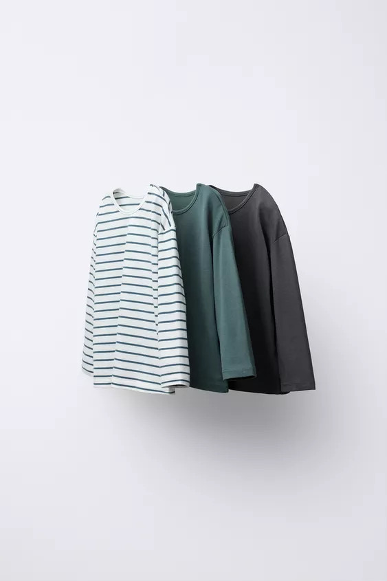 THREE-PACK OF STRIPED AND SOLID T-SHIRTS | Zara US